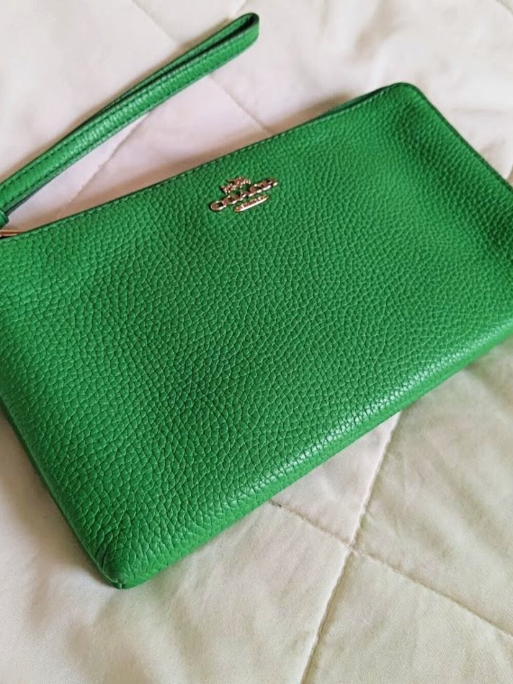 RARE Coach Double Corner Zip Wallet Wristlet Bright Kelly Green Style 53089